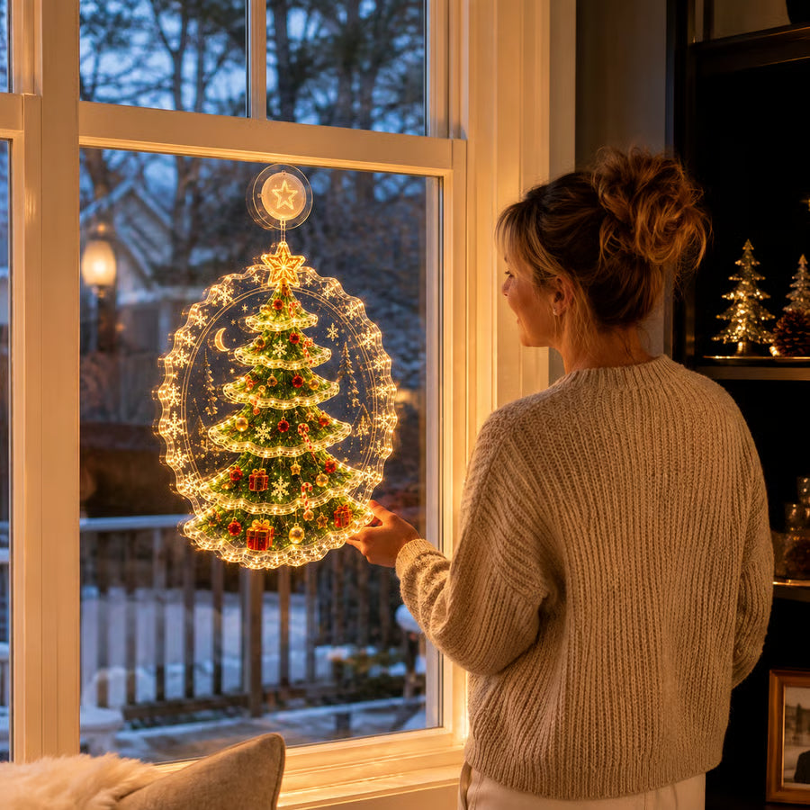 Lighted Christmas Window Decoration with Suction Cup